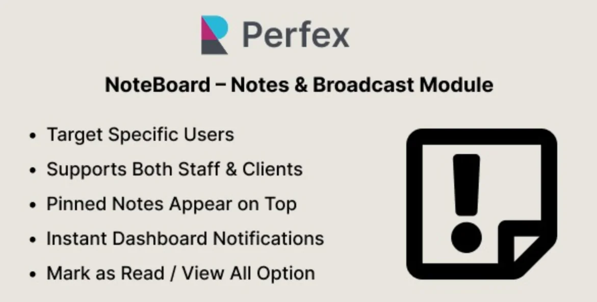 NoteBoard – Notes & Broadcast para Perfex CRM